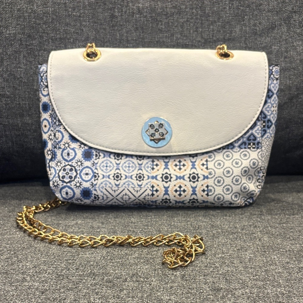 Parfois Chic Blue and White Patterned Crossbody Bag